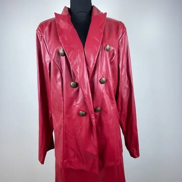 Ashley Stewart Red Faux Leather 2 piece Set Size 18/20 - Picture 2 of 13
